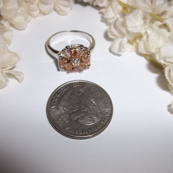 Ring US Size 8.25 925 Silver with Peach Rhinestones Woman Girl Jewelry Band D064 - Picture 2 of 5